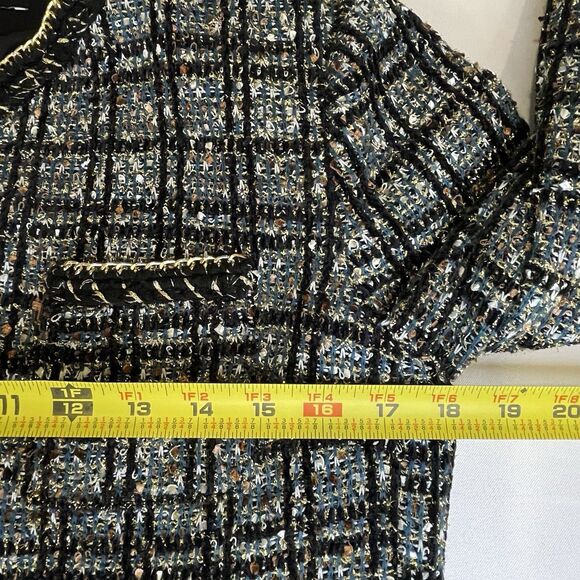 Express Metallic Plaid Tweed Jacket with Gold Chain Detail Classic Old Money-S - Picture 6 of 12